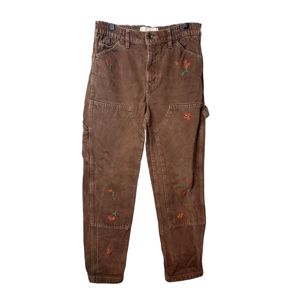 BDG Urban Outfitters Brown Floral Embroidered Carpenter Pants Size Small